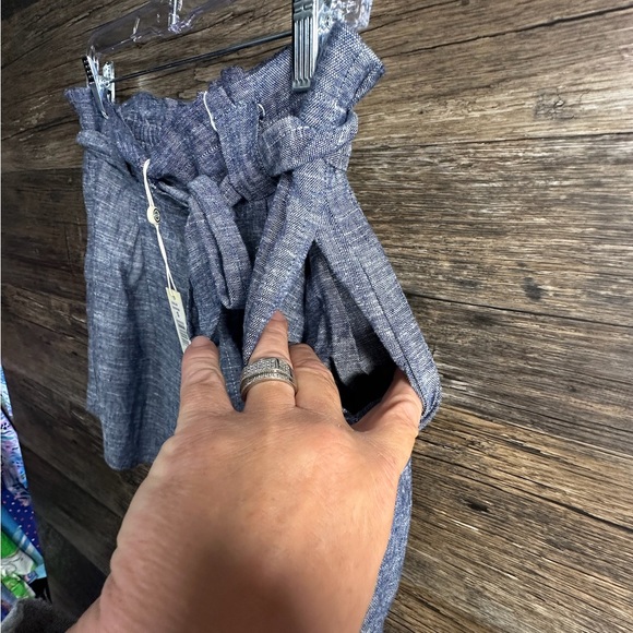 Max Studio Blue High Waist Shorts with Tie Belt - Picture 9 of 12